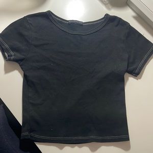 Brandy Melville Black & White Contrast Stitch Baby Tee